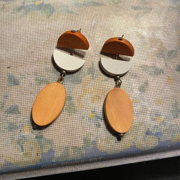 Wooden Abstract Dangly Earrings - Picture 2 of 4